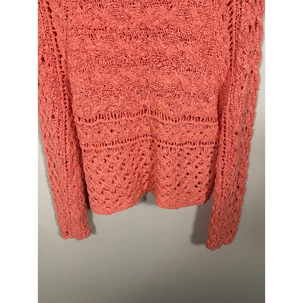 Free People Coral Open Crochet Scoop Pullover